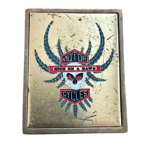 VTG Motorcycle High On Hawg Belt Buckle Solid Brass Skull Biker Y2K Festival